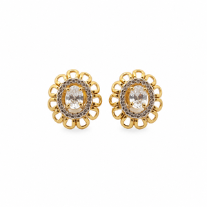18K Yellow Gold Diamond Floral Halo <b>Stud</b> <b>Earrings</b> for Women High Polish Daily Wear Party Wedding Jewelry Gift - Product Image 2