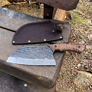 Cuchillo de Chef para Bushcraft Forjado a Mano SAZ ENTERPRISES, Acero al Carbono, 7 Pulgadas, Mango de Madera, Ambidiestro, Funda de Cuero, Cocina - Product Image 5