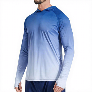 Camiseta de Natación con Capucha de Manga Larga para Hombre, Color Azul Degradado, Absorbe la Humedad, Ajuste Atlético, Manga Completa, UPF 50, Pesca al Aire Libre - Product Image 6