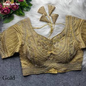 Collection de blouses à manches courtes, coupe pomme et dos fantaisie, en pur tissu italien lourd avec broderie Zari et travail de sequins, exportateur indien - Product Image 3