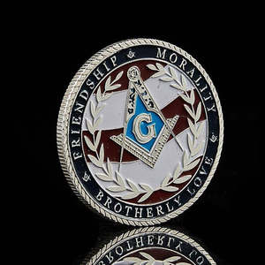 Moneda Conmemorativa Masónica Personalizada, Tono Plateado, Rojo, Blanco y Azul, Compás Cuadrado, Recuerdo de Logia Masónica, Chapado en Oro, Troquelado - Product Image 3