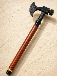 Hacha de Latón Antigua Hecha a Mano con Mango de Madera Esculpida, Madera Maciza, Estilo Vikingo Medieval, Ligera, Pintada a Mano, Decorativa, para Caballero, OEM - Product Image 6