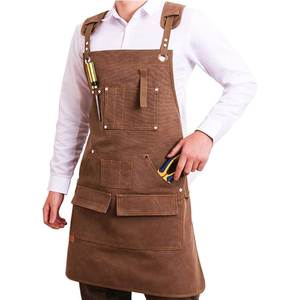 Adjustable Hanging Neck Silk <b>Apron</b> Custom Logo Embossed Print Straps Pocket Canvas Restaurant <b>Work</b> Cooking Men's - Product Image 3
