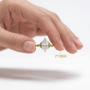 Zyorio Jewels - Anillo de Compromiso y Boda Moderno y Elegante con Diamante de Corte Marquesa de 0.50-3 CT, Chapado en Oro de 14K y 18K para Mujer - Product Image 6