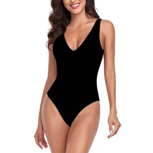 Conjunto de 2 piezas de traje de baño estampado de tela elástica con cuello pronunciado para mujer, con braga tipo tanga y sujetador triangular - Product Image 6