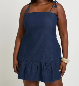 Vestido de Mezclilla Elástica de Algodón para Mujer, Estilo Casual, Fabricante de Ropa Personalizada OEM ODM, Proveedor Mayorista, Moda Primavera, Estilo Moderno - Product Image 2