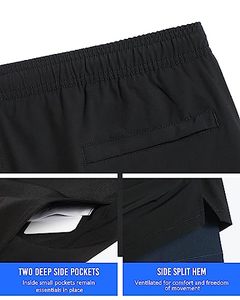Shorts de sport pour hommes de qualité supérieure, couleurs unies, légers, 2 en 1, shorts de fitness, vêtements de sport pour hommes, shorts en polyester pour hommes - Product Image 2