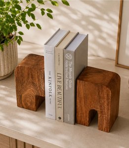 Porte-livres en bois avec anneaux en marbre blanc, supports décoratifs modernes pour étagère, maison, bureau, table, au meilleur prix - Product Image 5