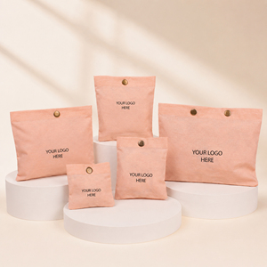 Pochette en coton personnalisée avec fermeture à bouton, sacs cosmétiques roses pour bijoux, montres, lunettes, emballage recyclable, logo imprimé à l'écran - Product Image 1