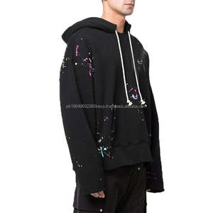 Venta al por mayor de sudaderas con capucha de salpicaduras de tinta DIY personalizado gramos gruesos de algodón desgastado pintura multicolor Sudadera con capucha con cuerda - Product Image 1