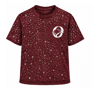 T-shirt unisexe bordeaux à manches courtes et col rond, orné de perles, personnalisé, mode décontractée, streetwear, haut de gamme - Product Image 1