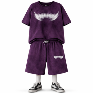 Ensemble coordonné streetwear personnalisé en molleton épais French Terry, t-shirt et short oversize, imprimé délavé effet soleil - Product Image 2