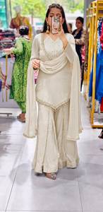 Conjunto de Salwar Kameez Azul de Algodón Bordado para Mujer, Traje Sharara con Dupatta, Largo hasta el Suelo, de Secado Rápido, para Fiestas, Bodas, Ropa Étnica - Product Image 2