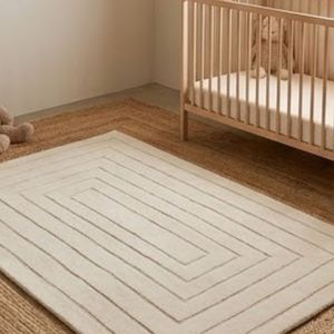 Modern Geometric Rectangle Area <b>Rug</b> Beige White Flat Weave Low Pile Non-Slip Rubber Backing <b>Living</b> <b>Room</b> Indoor Use - Product Image 5