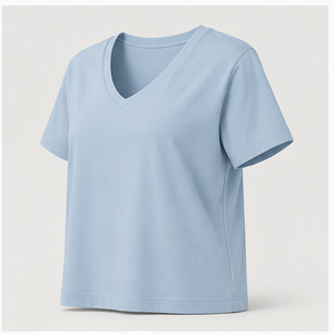 Camiseta de Mujer, Cuello en V, Manga Corta, Corte Holgado, Color Azul Polvo, Modelo WTS-0016 - Product Image 3