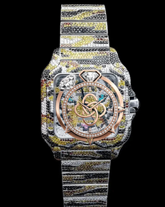 Reloj de Lujo para Hombre con Diamantes de Moissanita, Diseño Camuflaje, Esfera Cuadrada Esqueletizada, Totalmente Cubierto de Diamantes, Acero Inoxidable, Estilo Hip Hop - Product Image 1