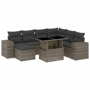 Conjunto de Sofá de Jardín de Ratán PE Gris con Acero con Recubrimiento en Polvo y Vidrio Templado, Muebles de Exterior Premium - Product Image 2