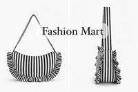 Tas Selempang Wanita Motif Garis Warna-warni Lucu dengan Ruffle, Tas Bahu Modis Musim Panas Bahan Katun