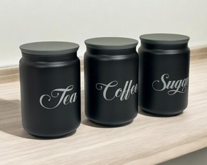 Tea Coffee Sugar Black Metal <b>Container</b> Set With Lid Airtight <b>Kitchen</b> <b>Storage</b> Canisters For Countertop Pantry Organizer - Product Image 6