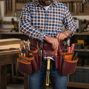 Ceinture porte-outils en cuir véritable avec plusieurs pochettes, supports sécurisés et coutures durables, en vente à prix raisonnable - Product Image 3