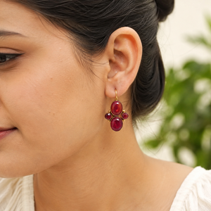 Boucles d'oreilles clous fantaisie ethniques en argent oxydé plaqué, serties de rubis ovales, style Rajasthan, pour femmes, idéales pour les fêtes, prix de gros direct usine - Product Image 2