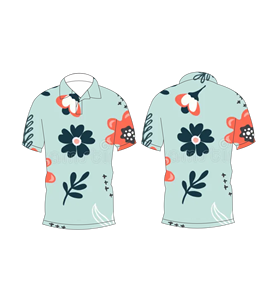 Polo pour homme à imprimé floral bleu clair, motif floral corail marine, décontracté, été, manches courtes, chemise de golf - Product Image 3