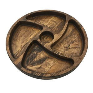 Round Acacia Wood Divided <b>Plate</b> with 5 Sections Eco-Friendly Kids Serving <b>Plate</b> Wooden Snack Tray with Multiple Compartments - Product Image 1