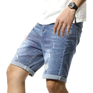 Shorts en jean noir délavé style vintage pour homme, taille haute, coupe ample, tissé large, coupe-vent, 100 % qualité de marque - Product Image 2