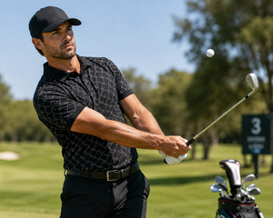 Men's <b>Black</b> Geometric Print Short Sleeve Golf <b>Polo</b> Shirt Knitted Polyester Quick Dry Casual <b>Top</b> with Button Closure Athletic - Product Image 5