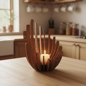 Fancy Wooden <b>Tea</b> Light <b>Holder</b> & <b>Candle</b> Stand Eco Friendly Home Decoration Handmade Heat Resistant Durable KHOOSI OVERSEAS TH-143 - Product Image 1