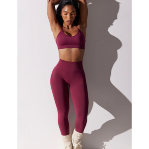 Custom Yoga Set Manufacturer Polyester Spandex Ribbed Sports Bra Leggings Custom Design Logo <b>Low</b> MOQ Supplier - Product Image 3
