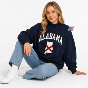 เสื้อสเวตเชิ้ตคอเต่าผู้หญิง ลายปักอักษร ALABAMA พร้อมแผนที่รัฐ ผ้าฟลีซหนานุ่ม ทรงโอเวอร์ไซส์ ผ้าฝ้าย 100% สไตล์สตรีทแวร์ - Product Image 5