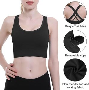Sujetadores deportivos tipo racerback para mujer, dobles, sencillos, transpirables, de soporte medio, ecológicos, de secado rápido, con almohadillas extraíbles, para entrenamiento. - Product Image 2