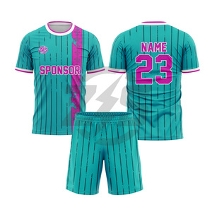 ชุดเสื้อฟุตบอลลายทางสีม่วงเขียว Zersia International สำหรับผู้ใหญ่ แบบ unisex ระบายอากาศได้ดี ผลิตจากโพลีเอสเตอร์ พิมพ์ลายแบบ Sublimation Transfer  สามารถสั่งทำได้ - Product Image 2