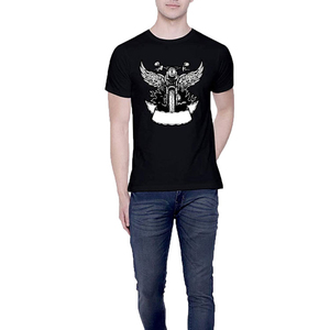 เสื้อยืดแขนสั้นสีดำสำหรับผู้ชาย พิมพ์ลายกราฟิกมอเตอร์ไซค์รูปปีก คอกลม ทรงปกติ ผ้าเจอร์ซีย์คอตตอน สไตล์ลำลอง สตรีทแวร์ - Product Image 1