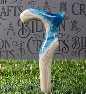 Handmade Epoxy <b>Resin</b> Walking Stick <b>Sculpted</b> Handle Wooden Cane Irregular Shape Artistic Craftsmanship - Product Image 1