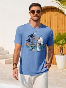 เสื้อยืดคอกลมลายกราฟิกผู้ชาย พิมพ์ลายต้นปาล์ม เสื้อฤดูร้อน รับผลิตตามสั่ง ขายส่งจำนวนมาก - Product Image 2