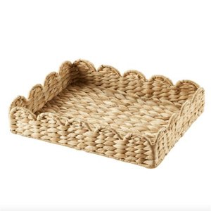 Top Selling Hand-Woven Scalloped Rattan <b>Tray</b> Large Rectangular Decorative Serving Basket for Coffee <b>Table</b> And Home Decor - Product Image 4