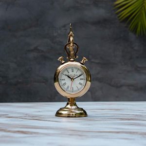 Horloge de bureau circulaire en laiton, design traditionnel, mouvement électronique, fonction de projection silencieuse à quartz, affichage par aiguilles - Product Image 4