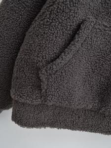 Oversized Embroidered Print Fleece <b>Hoodie</b> Half <b>Zip</b> Pullover Unisex Casual Winter Sweatshirt Solid Color Regular Fit <b>Pocket</b> - Product Image 5