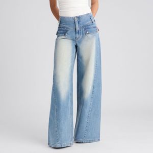 Jean en denim décontracté pour femme, coupe ample, jambe large, taille mi-haute, longueur intégrale, vente en gros, styles variés, référence uniquement - Product Image 2