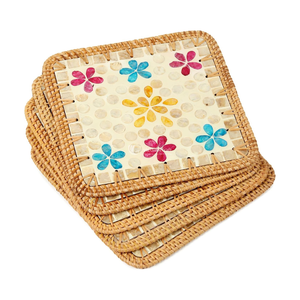 Mother of Pearl Placemat, Shell Inlay Square <b>Table</b> Mat with Luxury Multi-color Floral Mosaic for <b>Dining</b> Decor & Summer Parties - Product Image 3