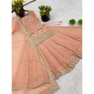 Conjunto de Top, Pantalón y Dupatta Bordado con Lentejuelas para Fiesta, para Mujer - Product Image 6