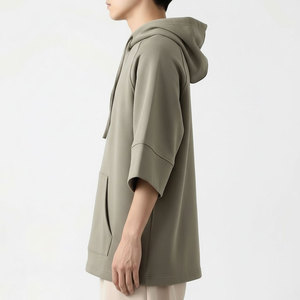 Custom Oversized Short Sleeve Hoodie <b>Men</b> Streetwear Drop Shoulder Kangaroo Pocket Blank Hoodie Manufacturer - Product Image 3