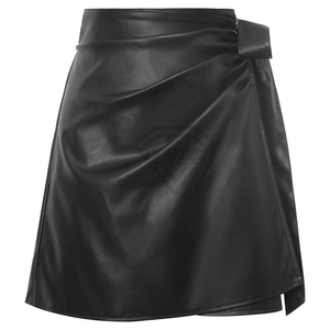 Minifalda de cuero de cintura alta para mujer, de color liso, con lazo, sexy, elástica, para todas las estaciones. - Product Image 1