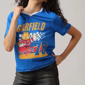 Low price Women's V-Neck Short Sleeve Wholesale <b>T</b>-<b>Shirt</b> Regular Fit Casual Jersey Blue Character Print Spring Summer - Product Image 4
