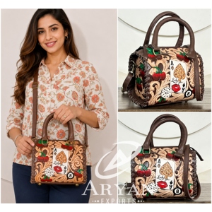 Handmade Western Tooled Leather Speedy Duffel Bag <b>Medium</b> Size Cherry Poker Dice with Aces Cowgirl <b>Purse</b> Vintage Travel Handbag - Product Image 1