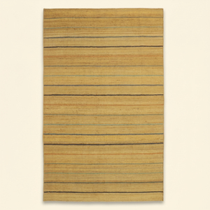 Tapis moderne en laine rayée jaune moutarde Horizon Safran, tufté à la main, antidérapant et écologique, pour salon et hôtel - Product Image 1