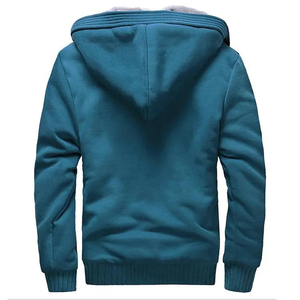 เสื้อสเวตเชิ้ตมีฮู้ดซิปสำหรับผู้ชาย สีเขียวอมฟ้า ทรงปกติ สีพื้น ผ้าฟลีซบุซับใน สวมใส่สบายๆ สำหรับฤดูใบไม้ร่วง - Product Image 4