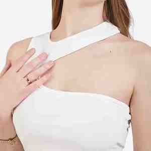Wholesale Custom Made Women's Asymmetric Halter <b>One</b> Shoulder Cut-Out Knitted Crop <b>Top</b> Solid White Breathable Women Crop Tank <b>Top</b> - Product Image 3